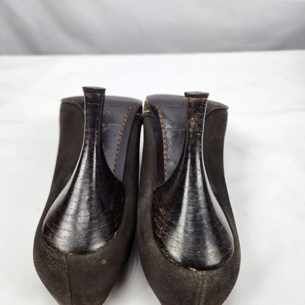 Prada Brown Leather Heels Women's Prada Size 36 US 6 - Picture 7 of 9
